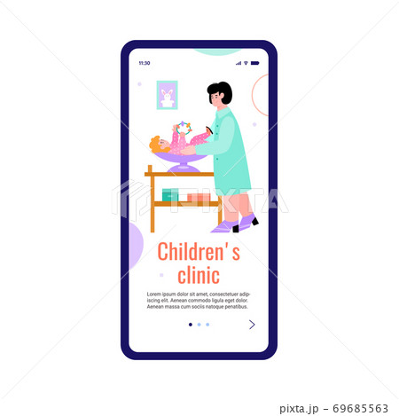 Mobile page for children clinic with pediatrician cartoon vector illustration. Mobile page for children clinic with pediatrician cartoon vector illustration. 69685563