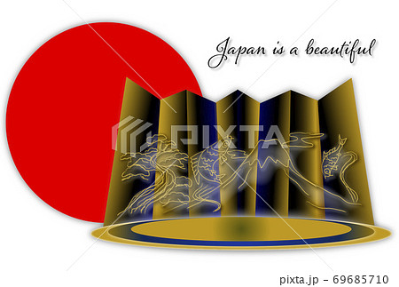 日本の文化　筆絵で描く富士と松と鯉 69685710