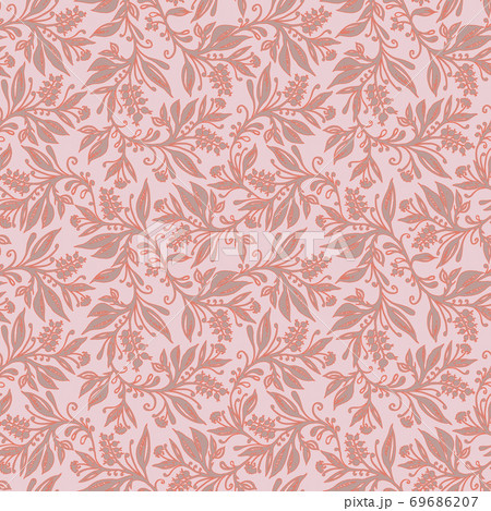 Floral seamless patterns with leaves and berries in coral, chartreuse green, pink, cream colors Floral seamless patterns with leaves and berries in coral, chartreuse green, pink, cream colors 69686207