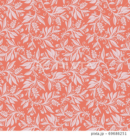 Floral seamless patterns with leaves and berries in coral and pink colors 69686251