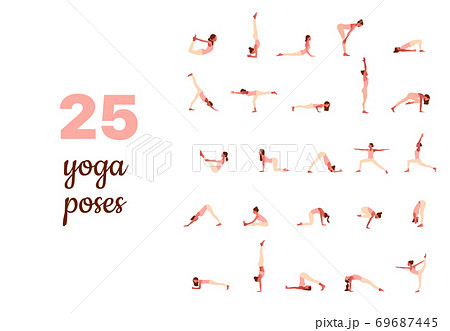 Set of tiny women performing yoga poses. Women practicing asana Set of tiny women performing yoga poses. Women practicing asana 69687445