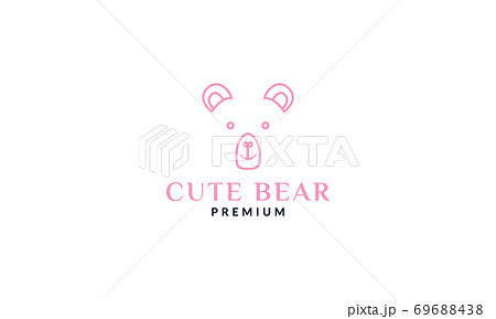 cute bear face head line pink logo design cute bear face head line pink logo design 69688438