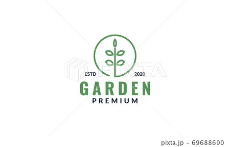 green leaf line circle minimalist garden plant logo design 69688690
