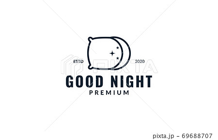 Pillow And Crescent Night Sleep Line Logo Designのイラスト素材