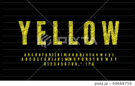 yellow sketch text effect or font effect style design 69688759