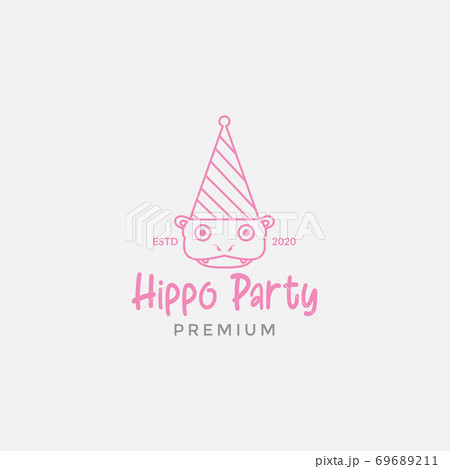 cute hippo with hat party logo design cute hippo with hat party logo design 69689211