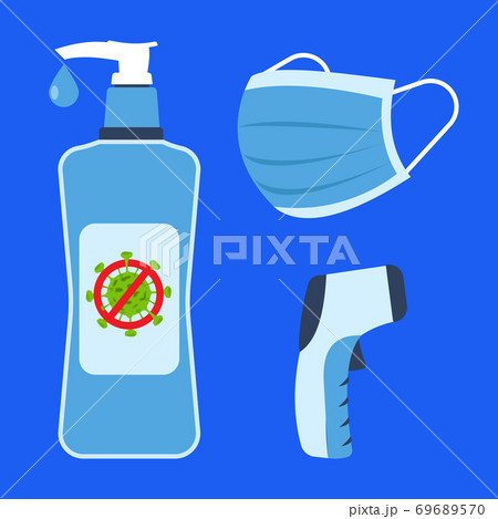 Fight the Corona Virus by wearing face masks, sanitizing and using temperature guns to detect high temperature. 69689570