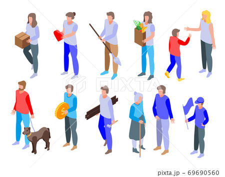 Volunteering icons set, isometric style Volunteering icons set, isometric style 69690560