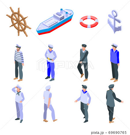 Sailor icons set, isometric style Sailor icons set, isometric style 69690765