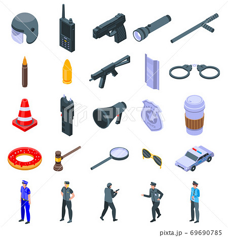 Police equipment icons set, isometric style 69690785