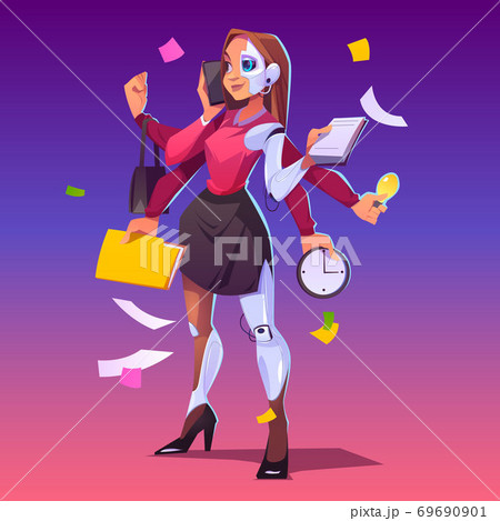 Multitasking business woman cyborg with many hands Multitasking business woman cyborg with many hands 69690901
