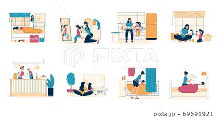 Happy mother daughter pastime at home scene set 69691921