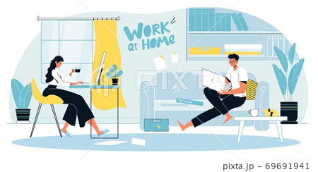 Family Couple Home Office Workplace Landing Pageのイラスト素材