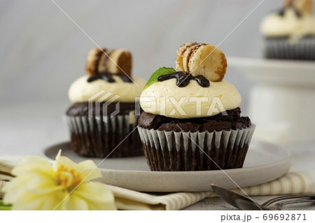 Delicious chocolate cupcake with vanilla butter cream. 69692871