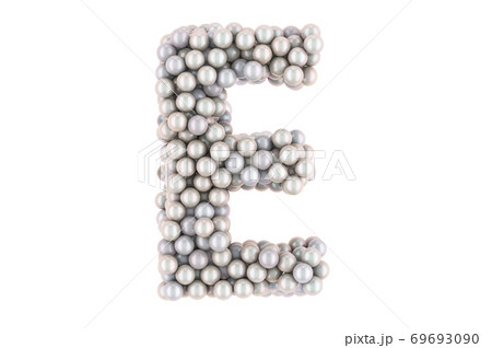 Letter E from white pearls, 3D rendering 69693090