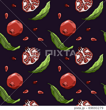 Pomegranate pieces seamless pattern on violet backdrop stock vector illustration 69693279
