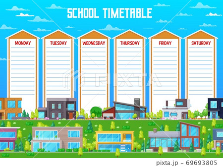 School timetable template with cartoon buildings School timetable template with cartoon buildings 69693805
