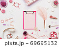 Woman office desk mockup with clipboard flat lay 69695132