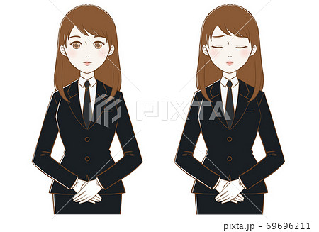 葬儀スタッフの女性 笑顔とお詫びのイラスト素材