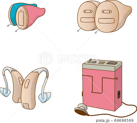 補聴器のイラスト4種類両耳セット手描き風のイラスト素材