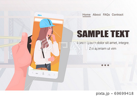 female engineer on smartphone screen discussing during video call self isolation online communication 69699418