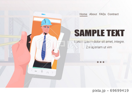 male engineer on smartphone screen discussing during video call self isolation online communication concept 69699419