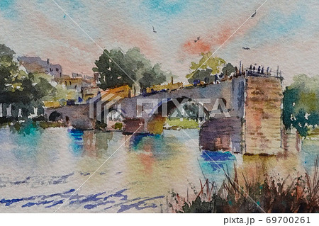 フランスの小さな村　水彩画　風景画 69700261