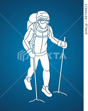 Hiker climbing mountain hiking cartoon graphic... - Stock Illustration  [69700623] - PIXTA