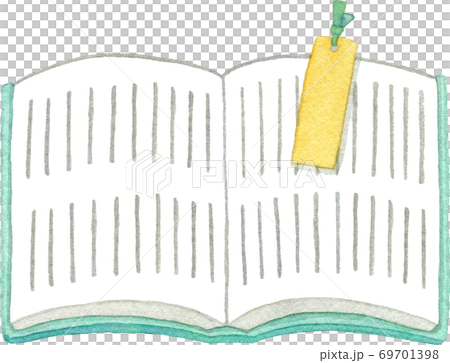打開的書和書籤的水彩插圖 69701398