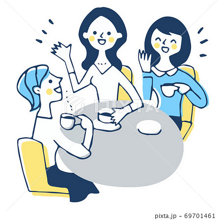 カフェでおしゃべりをする3人の女性のイラスト素材