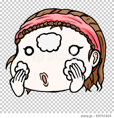 一個女人在攪打她的臉並旋轉她的手時洗臉 一個女人在攪打她的臉並旋轉她的手時洗臉 69701920