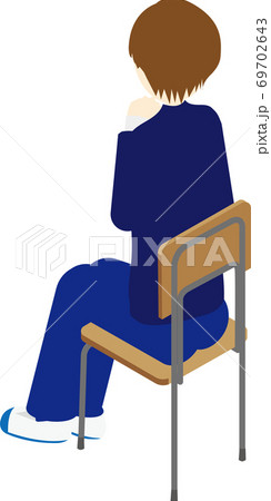 首元を機にする男子高生の後ろ姿のイラスト素材