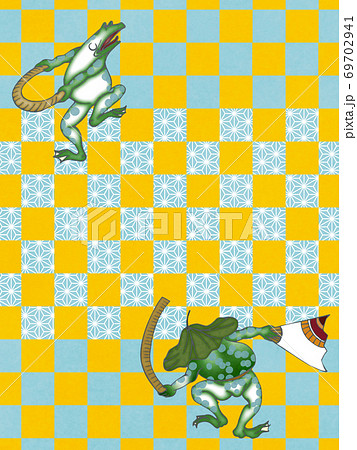 鳥獣戯画をモチーフにデザインした和風の背景素材のイラスト素材