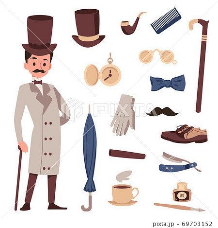 Victorian Gentleman Set Of Traditional Stuff のイラスト素材