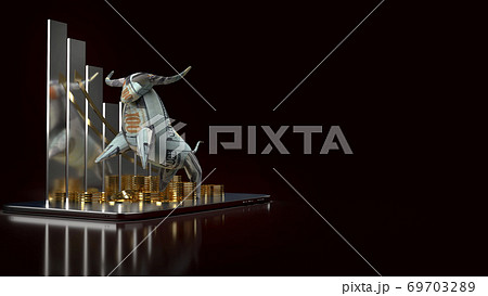 bull surface banknote and coins on tablet for business content 3d rendering. bull surface banknote and coins on tablet for business content 3d rendering. 69703289