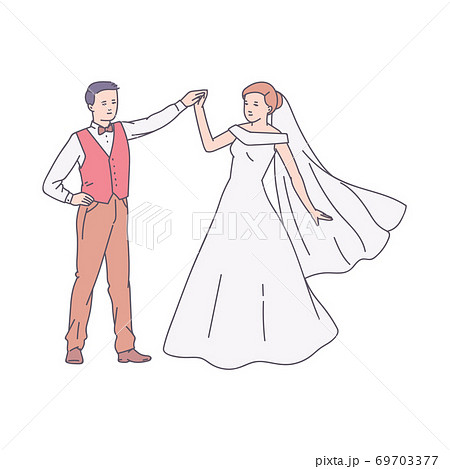 Wedding dance of groom and bride scene sketch vector illustration isolated. 69703377
