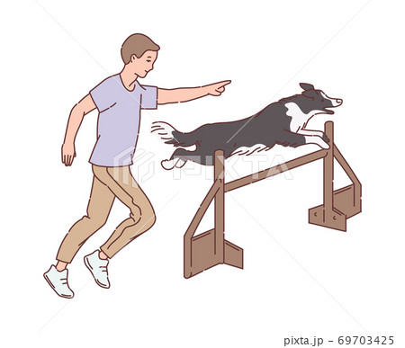 Cartoon man training dog to jump over hurdle -... - Stock Illustration  [69703425] - PIXTA