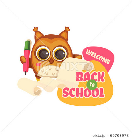 Cute cartoon owl writing on parchment paper - Welcome back to school 69703978