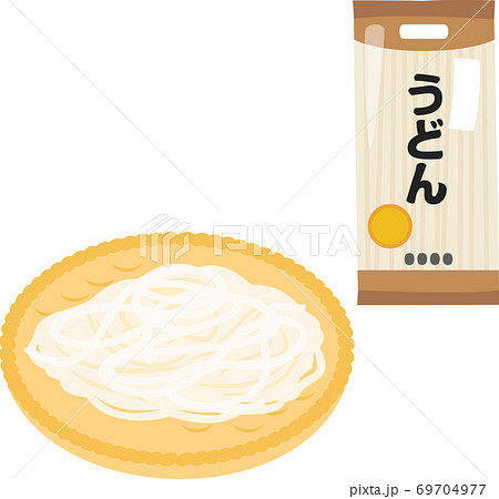 袋入りのうどん乾麺と茹でたうどんのイラスト素材