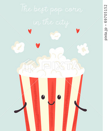Happy Bucket Of Popcorn Cheerful Character のイラスト素材