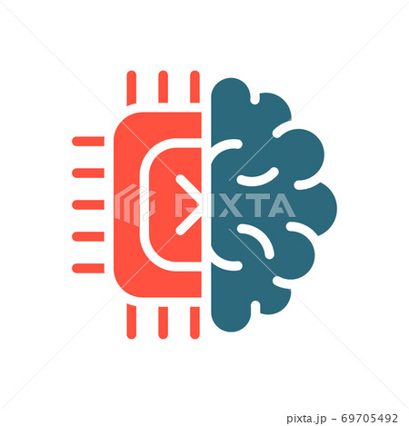 Human brain with chip colored icon. Artificial intelligence symbol 69705492