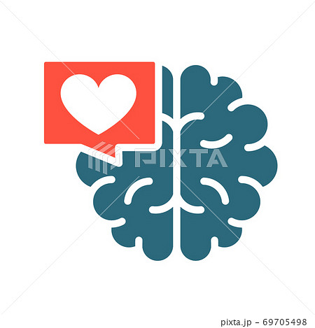 Brain with heart in chat bubble colored icon. Healthy internal organ, the main organ of the central nervous system symbol 69705498
