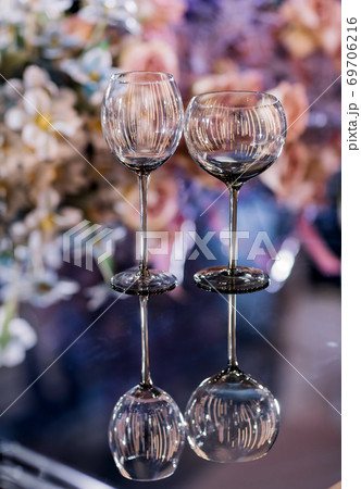 Empty glasses set in a modern restaurant Empty glasses set in a modern restaurant 69706216