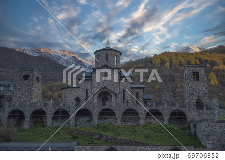 Fiagdon Monastery in the Caucasus Mountains. Fiagdon Monastery in the Caucasus Mountains. 69706352