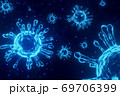 Blue virus cell bacteria on 3D render, medical and science concept 69706399