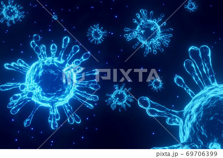 Blue virus cell bacteria on 3D render, medical and science concept 69706399