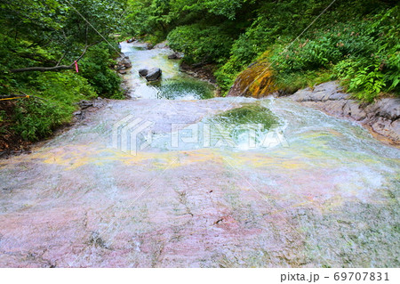 カラフルなカムイワッカ湯の滝 69707831
