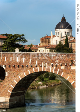 Ponte Pietra and Church of San Giorgio in Braida - Verona Veneto Italy 69707876