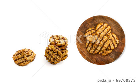 Peanut Cookies with Chocolate Isolated on White Background 69708575