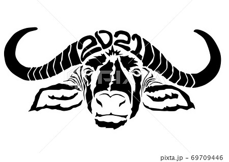 シンプルな丑年の年賀素材2021 シンプルな丑年の年賀素材2021 69709446